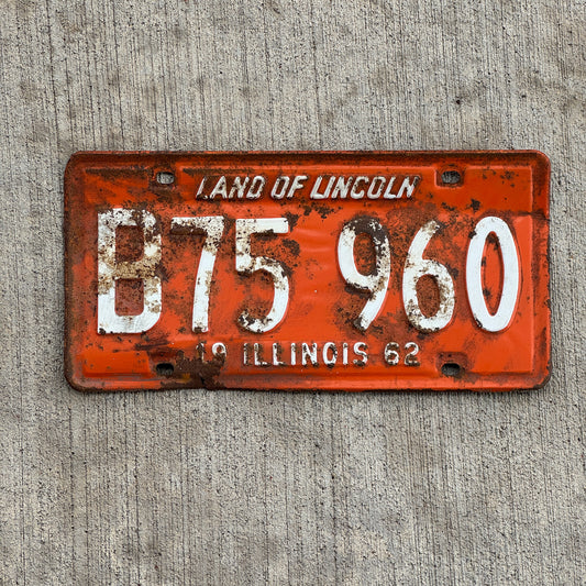 Photo of a 1962 Illinois Truck License Plate Auto Tag Garage Decor Vintage B 75 960 with original patina