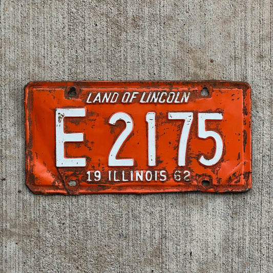 Photo of a 1962 Illinois Truck License Plate Auto Tag Garage Decor Vintage E 2175 with original patina