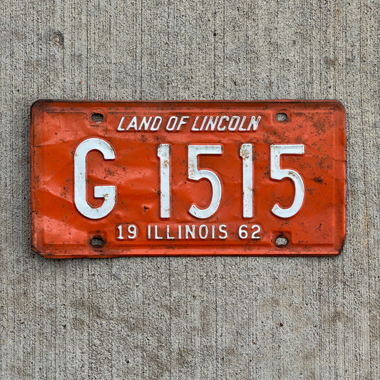 Photo of a 1962 Illinois Truck License Plate Auto Tag Garage Decor Vintage G 1515 with original patina