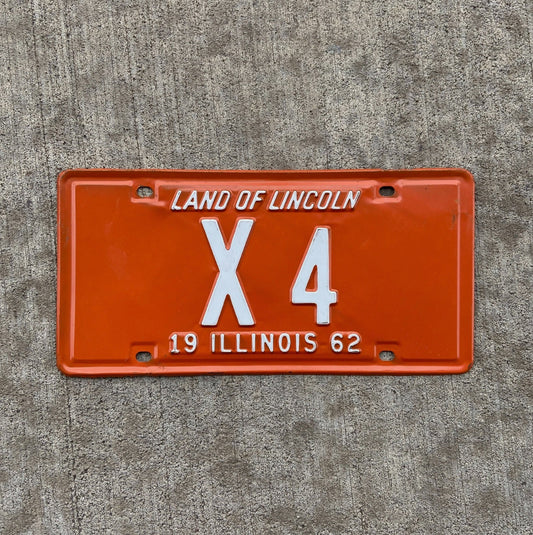Photo of a 1962 Illinois Truck License Plate Auto Tag Garage Decor Vintage Low Number Single Digit X 4 with original patina