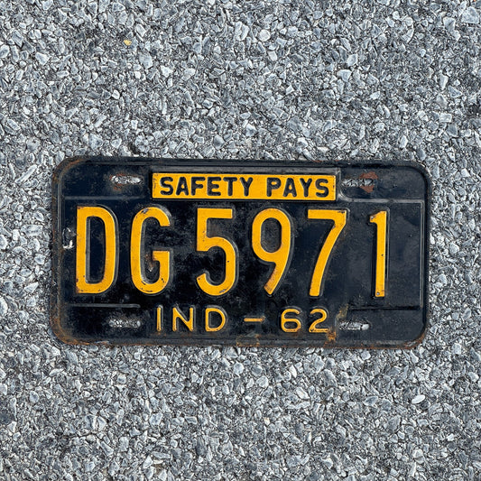 Photo of a 1962 Indiana License Plate Auto Tag Garage Decor Vintage DG5971