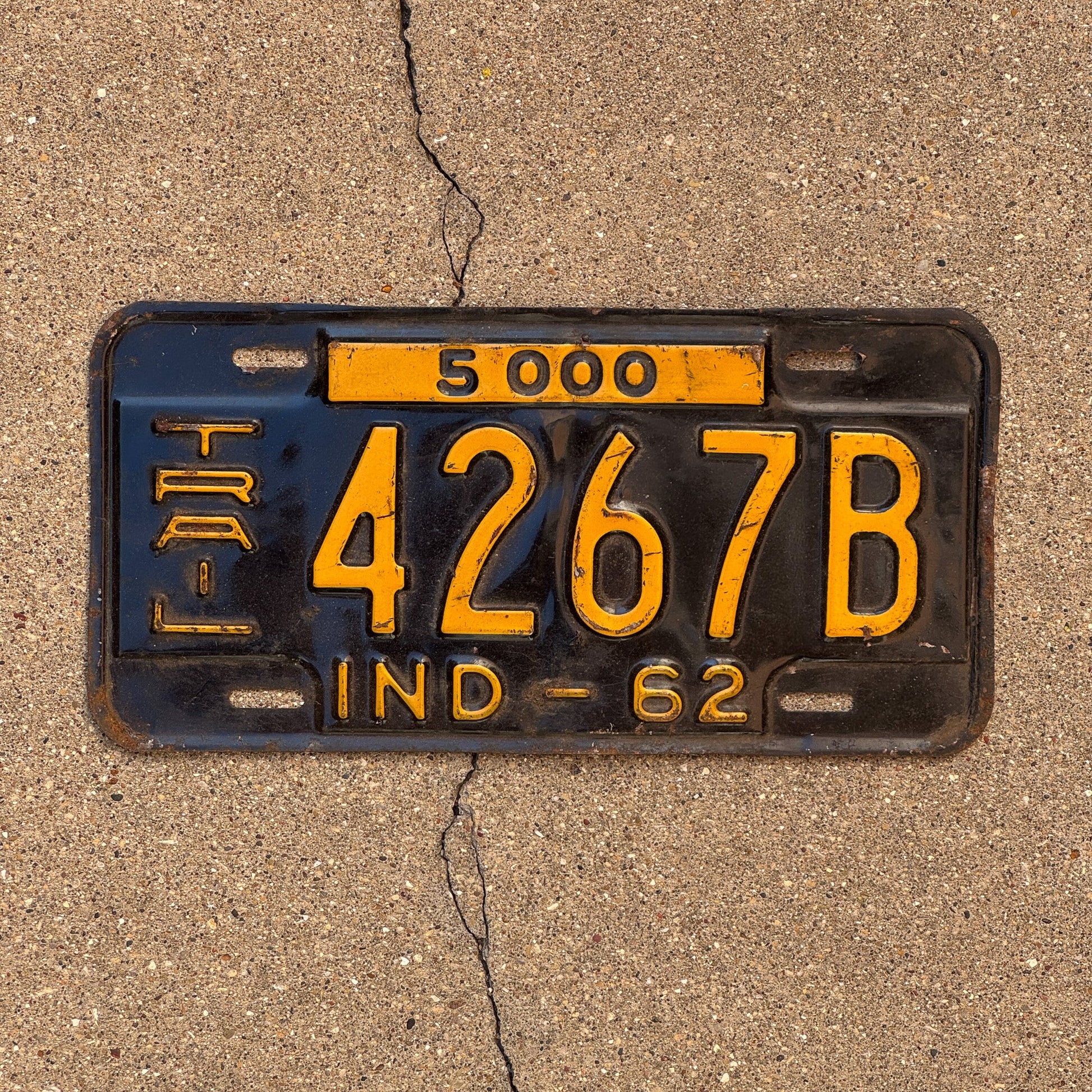 Photo of a 1962 Indiana Trailer License Plate Auto Tag Garage Decor Vintage 4267 B