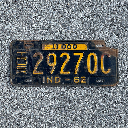 Photo of a 1962 Indiana Truck License Plate Auto Tag Garage Decor Vintage 29270C