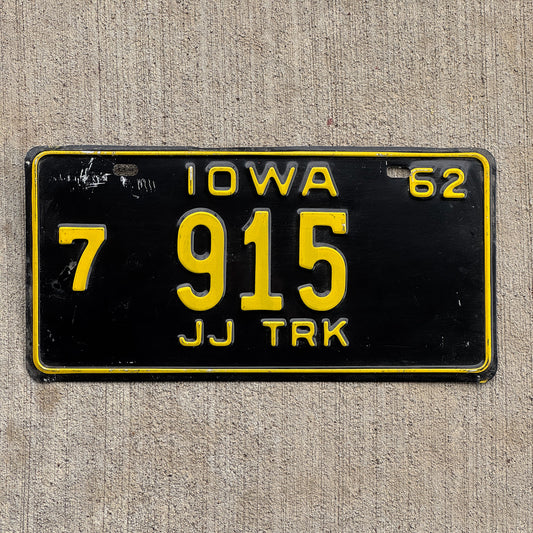 Photo of a 1962 Iowa Truck Half Year License Plate Auto Tag Garage Decor Vintage 7 915 with original patina