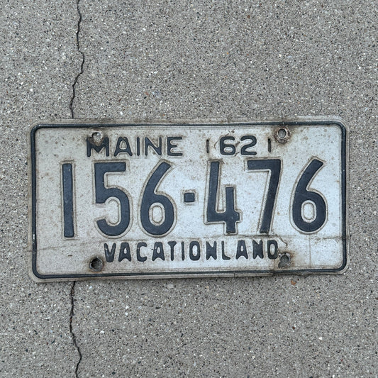 Photo of a 1962 Maine License Plate Auto Tag Garage Decor Vintage 156 476 with original patina