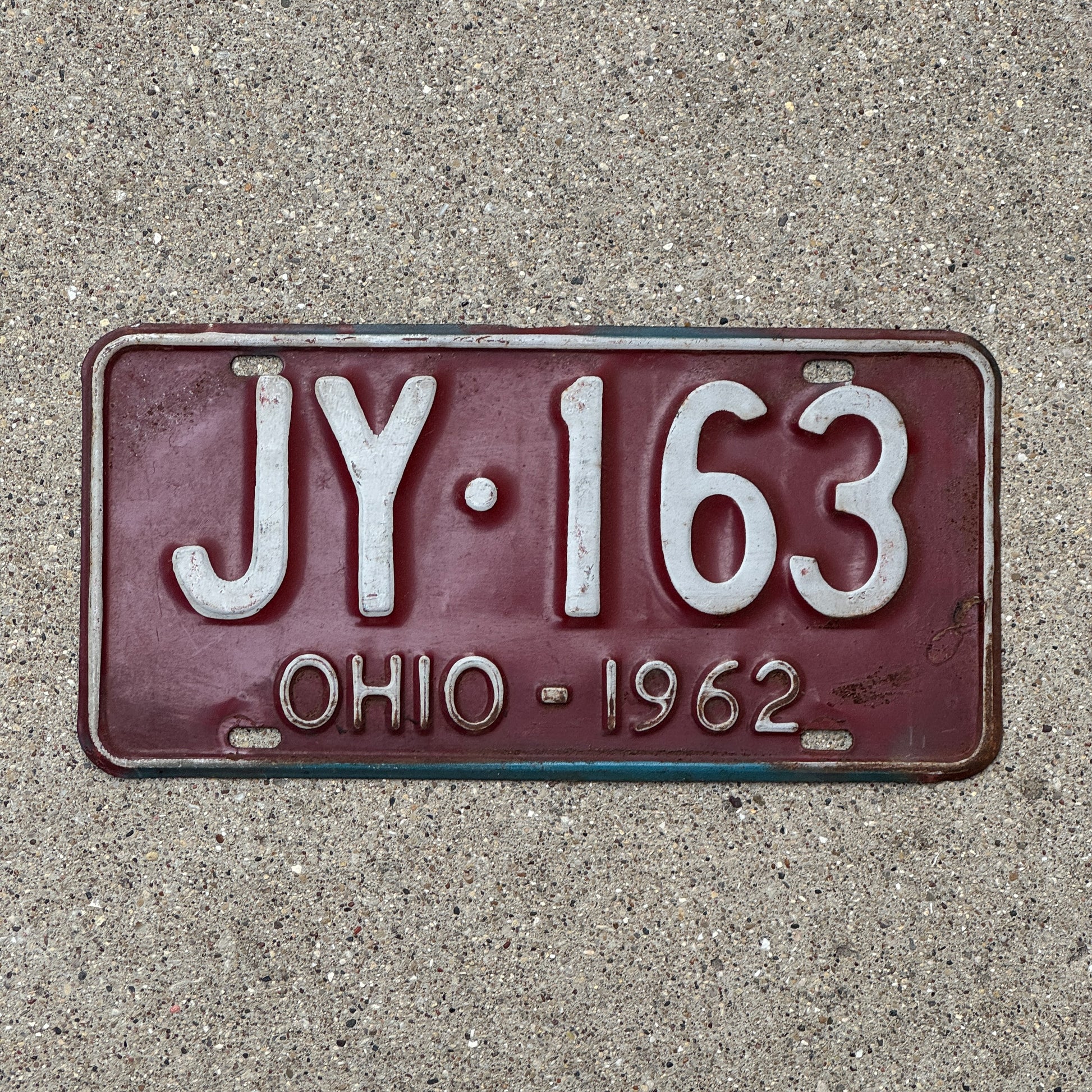 Photo of a 1962 Ohio License Plate Auto Tag Garage Decor Vintage JY 163 with original patina