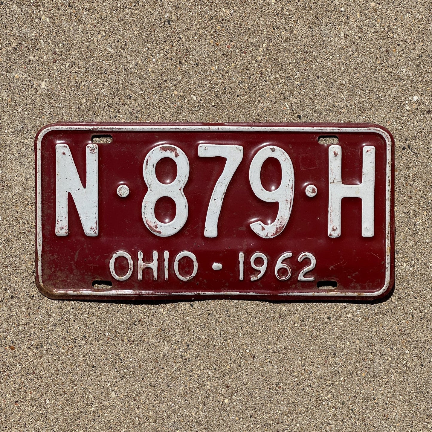 Photo of a 1962 Ohio License Plate Auto Tag Garage Decor Vintage N 879 H