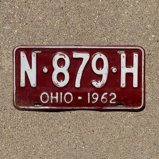 Photo of a 1962 Ohio License Plate Auto Tag Garage Decor Vintage N 879 H