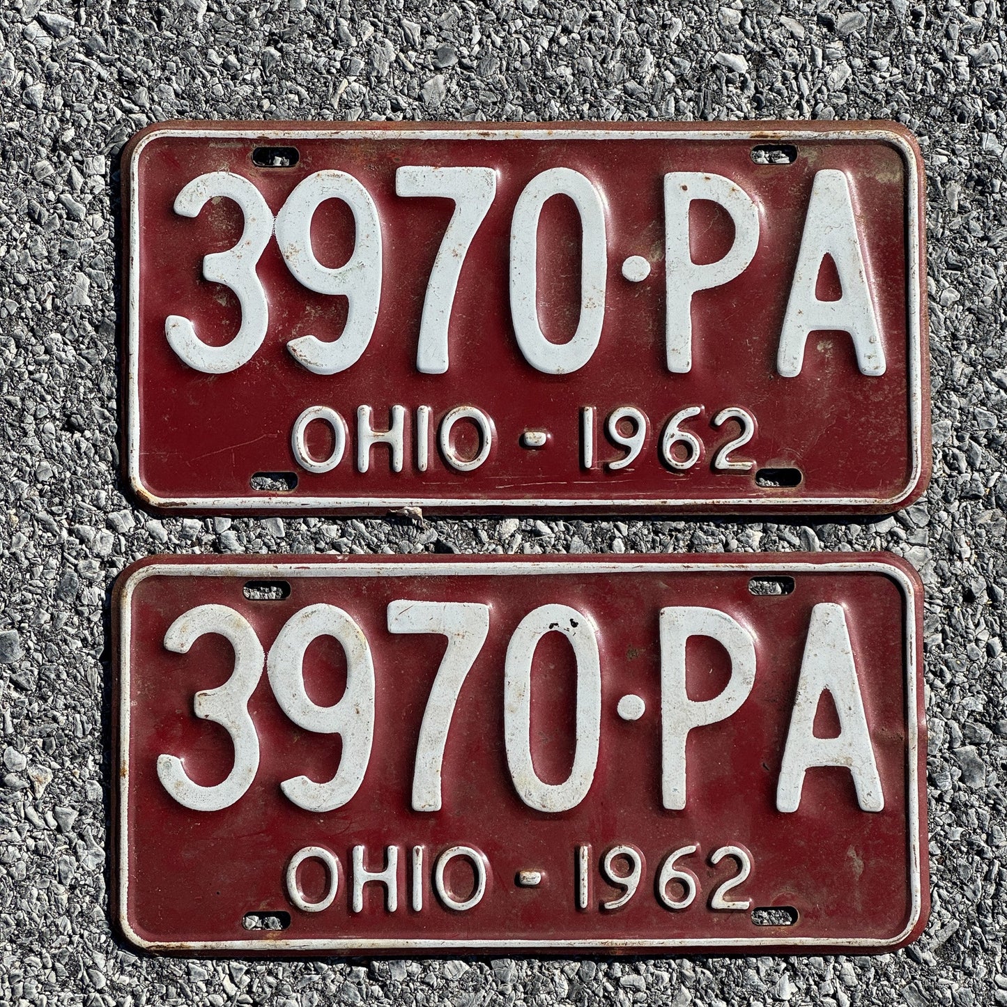 Photo of a 1962 Ohio License Plate Pair Auto Tag Garage Decor Vintage 3970 PA