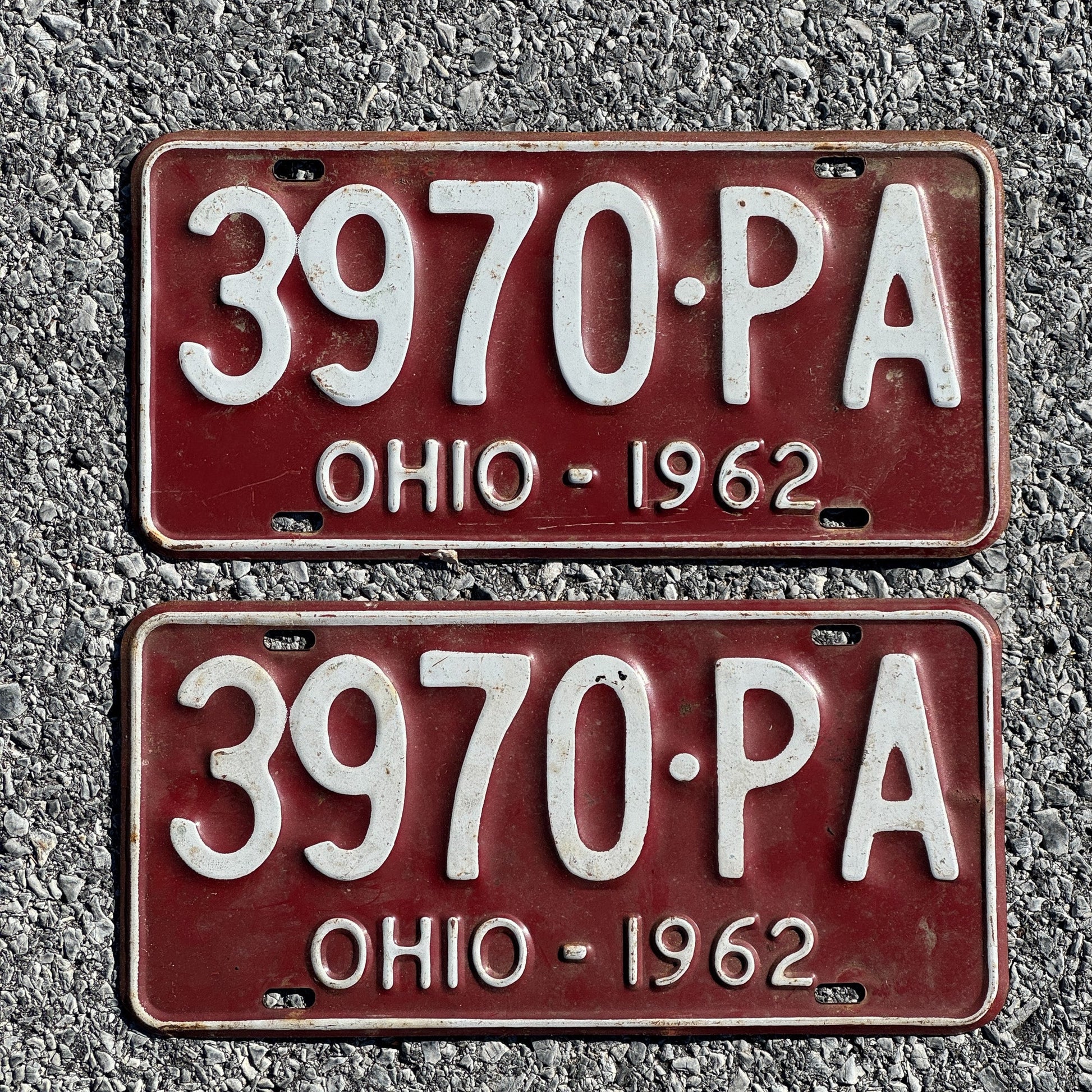 Photo of a 1962 Ohio License Plate Pair Auto Tag Garage Decor Vintage 3970 PA