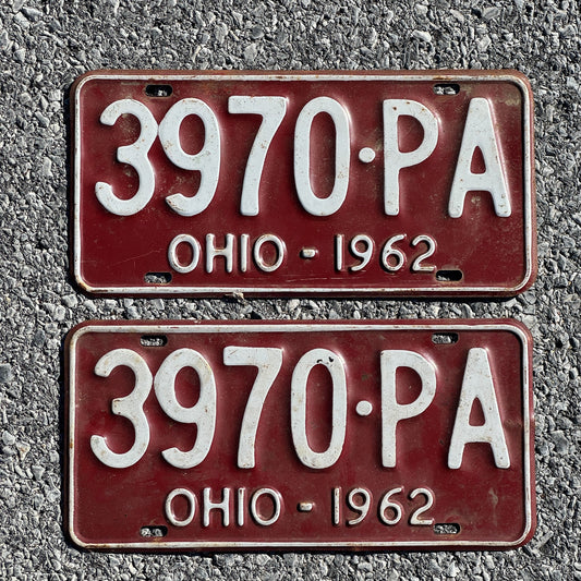 Photo of a 1962 Ohio License Plate Pair Auto Tag Garage Decor Vintage 3970 PA
