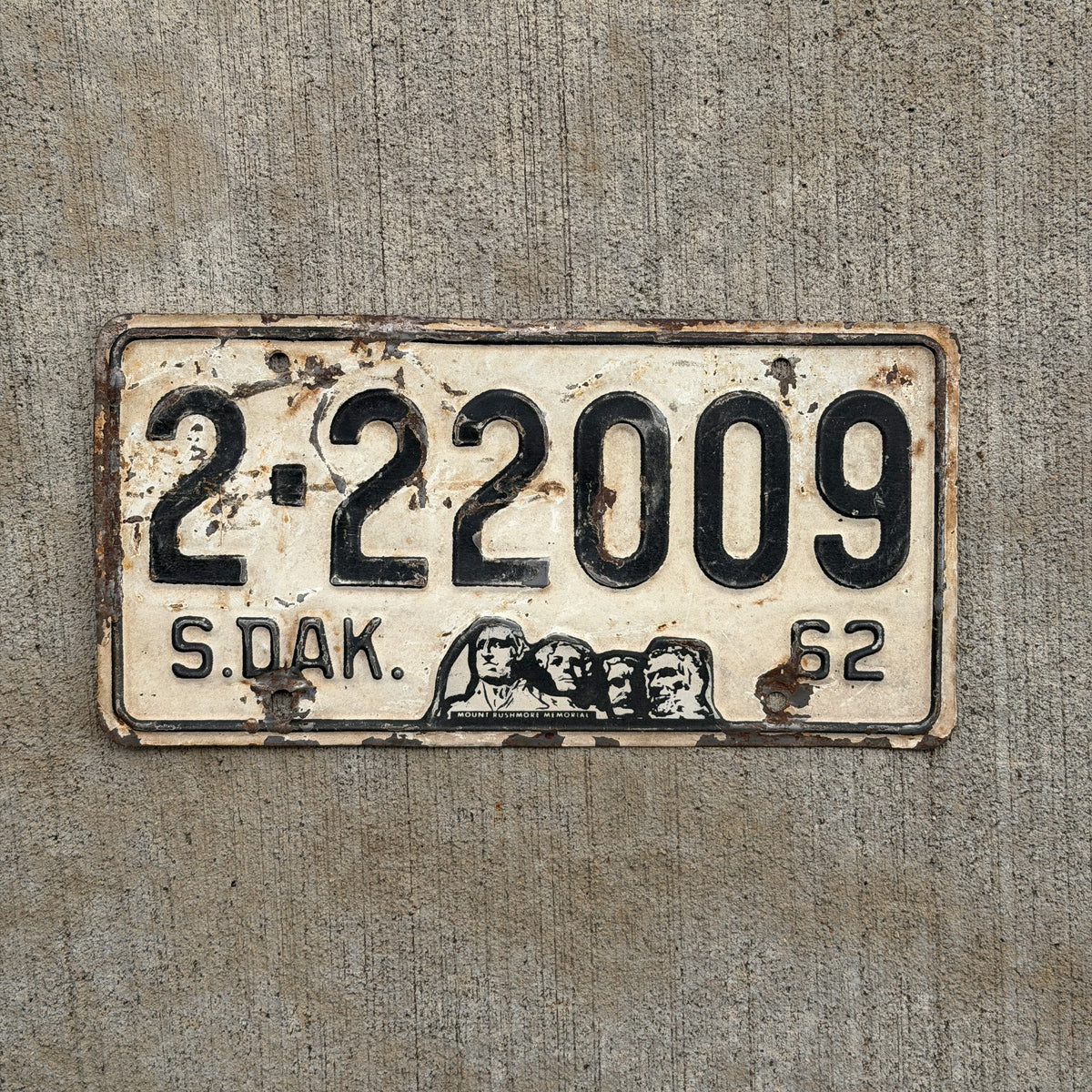 Photo of a 1962 South Dakota License Plate Auto Tag Garage Decor Vintage Repeat Repeating 2 22009 with original patina