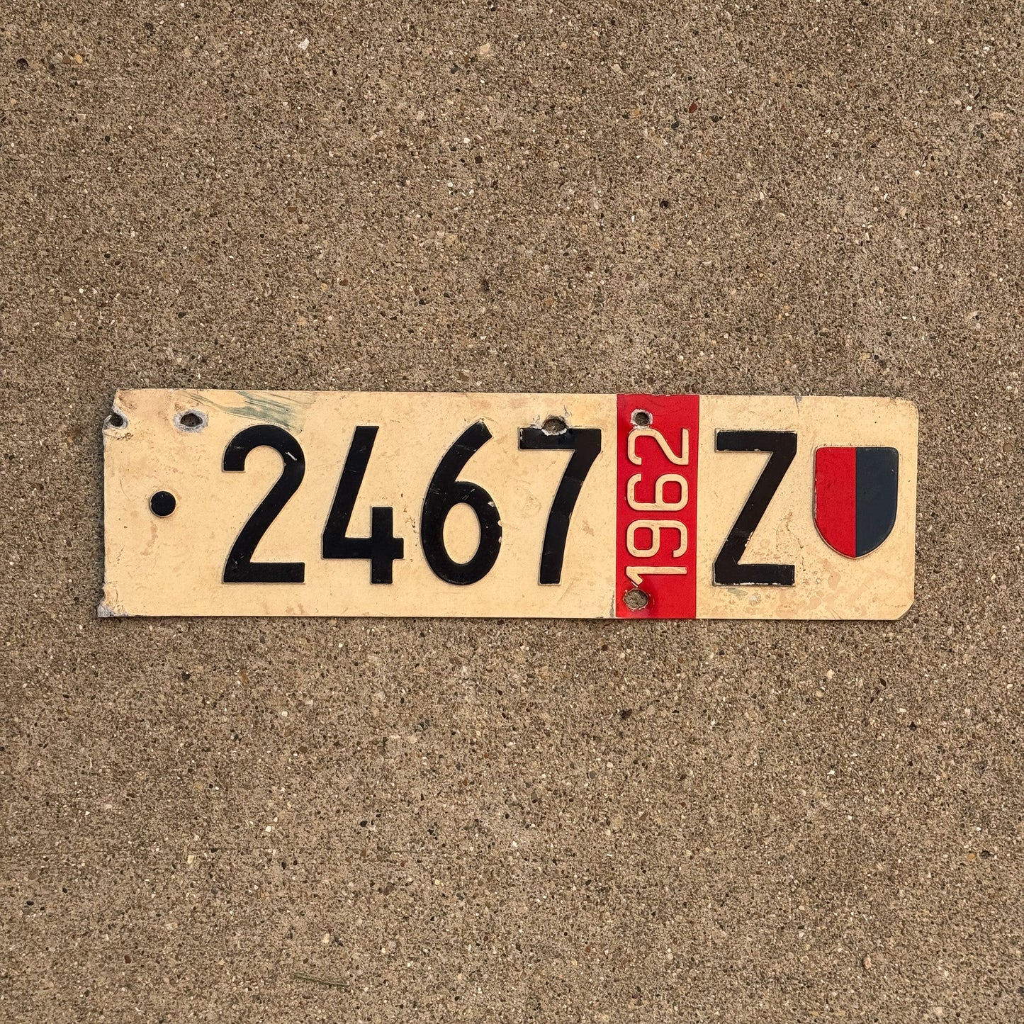 Photo of a 1962 Switzerland License Plate Auto Tag Garage Decor Vintage Ticino Z Temporary 2467 Z