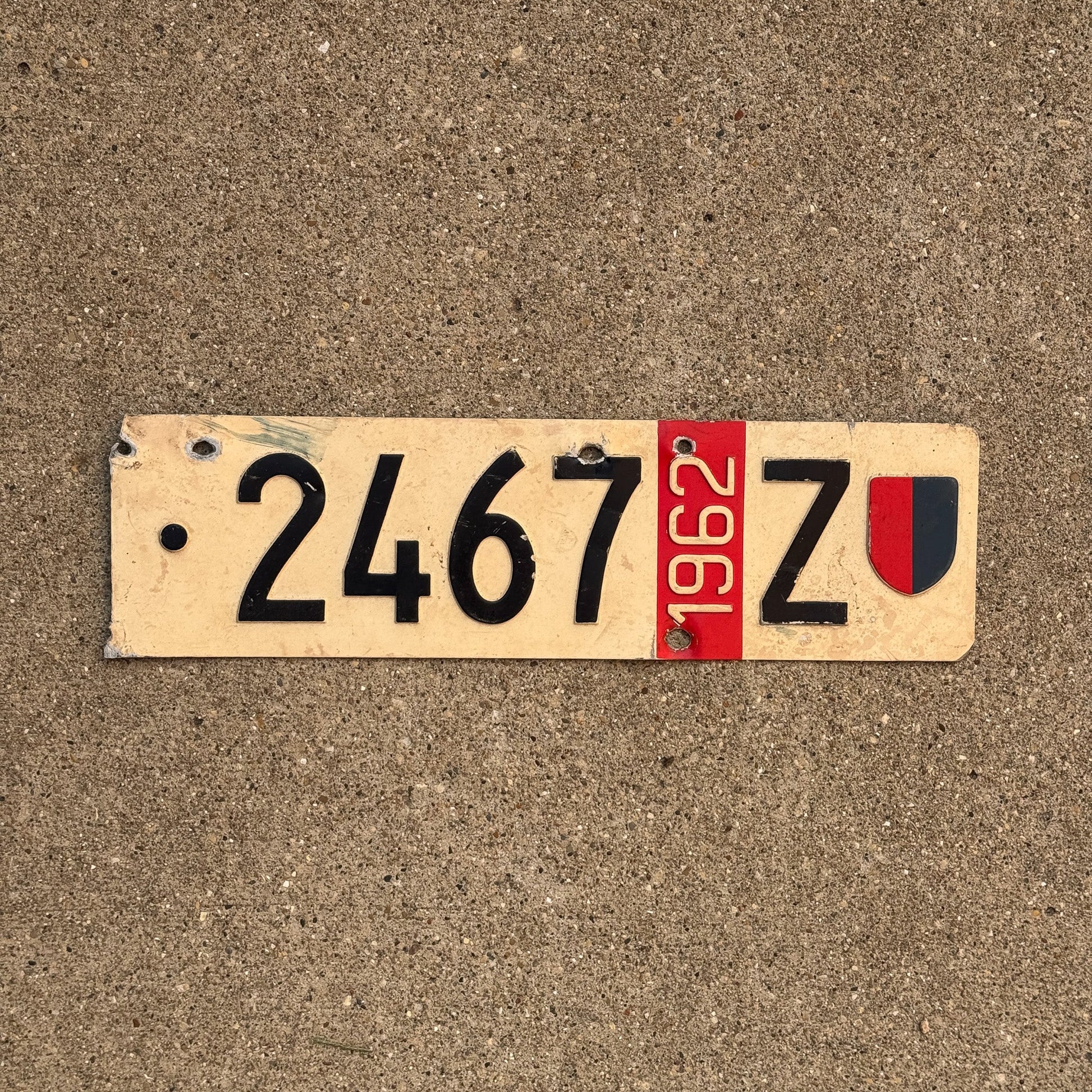 Photo of a 1962 Switzerland License Plate Auto Tag Garage Decor Vintage Ticino Z Temporary 2467 Z