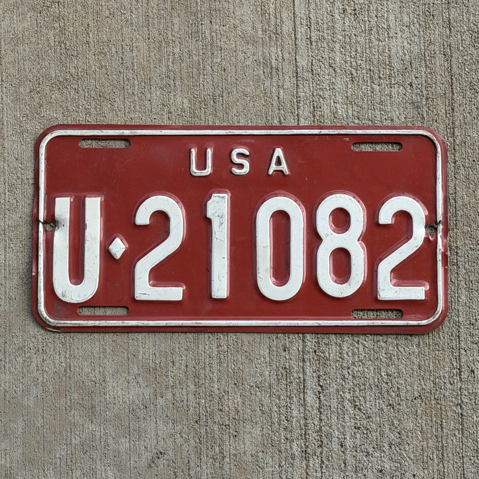 Photo of a 1962 US Forces Germany License Plate Auto Tag Garage Decor Vintage U 21082 with original patina