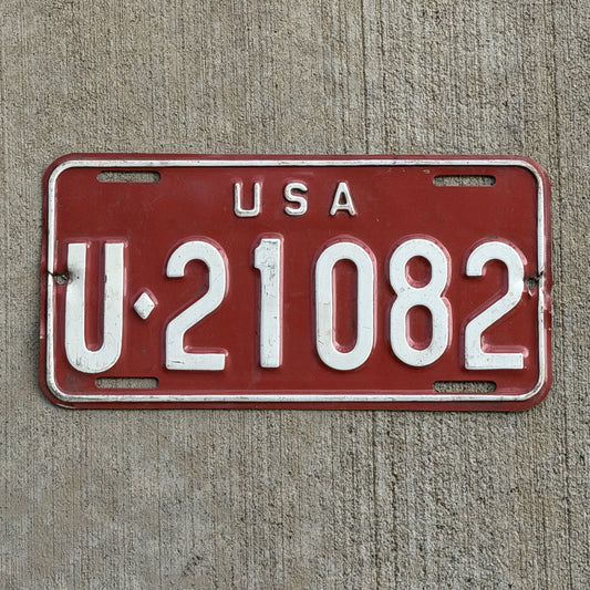 Photo of a 1962 US Forces Germany License Plate Auto Tag Garage Decor Vintage U 21082 with original patina