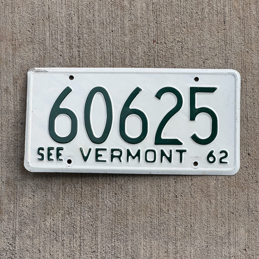 Photo of a 1962 Vermont License Plate Auto Tag Garage Decor Vintage 60625 with original patina