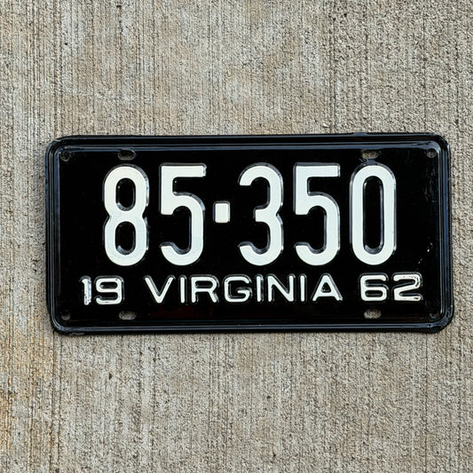 Photo of a 1962 Virginia License Plate Auto Tag Garage Decor Vintage High Quality 85 350 with original patina