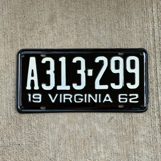 Photo of a 1962 Virginia License Plate Auto Tag Garage Decor Vintage High Quality A 313 299 with original patina