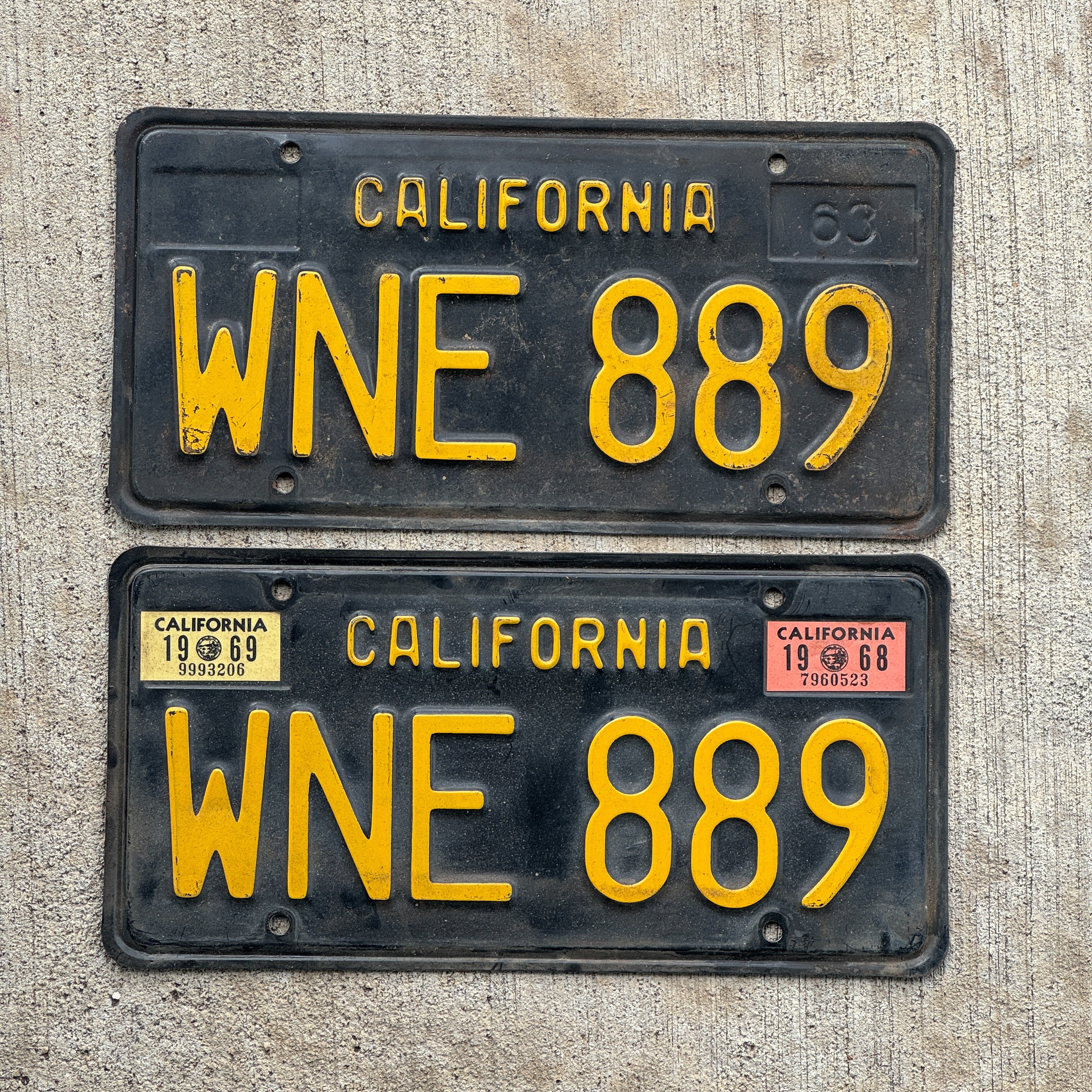 First California Tag 1963 1969 California License Plate Pair Vintage Auto Tag DMV Clear WNE ...