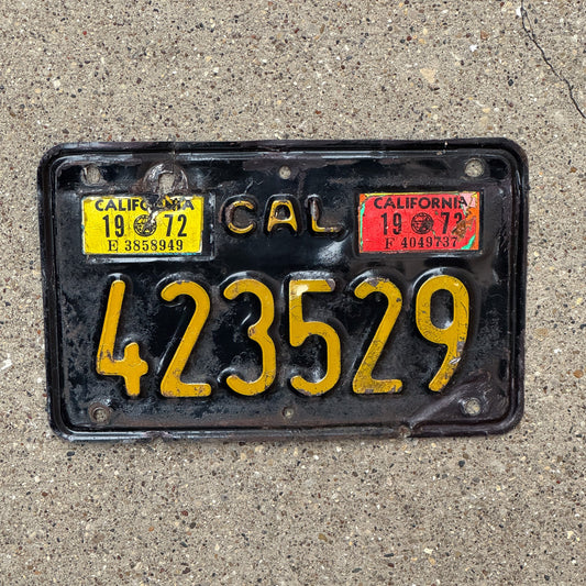 Photo of a 1963 1973 California Motorcycle License Plate Auto Tag Garage Decor Vintage 423529 with original patina