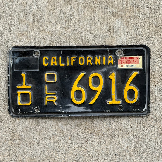 Photo of a 1963 1975 California Dealer License Plate Auto Tag 1 Vintage Garage 1D 6916 with original patina