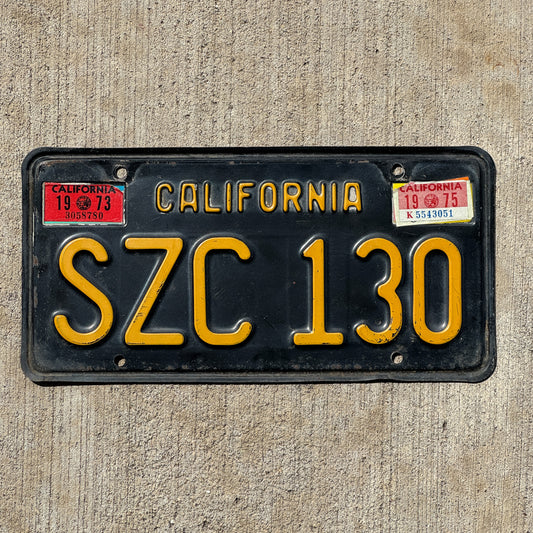 Photo of a 1963 1975 California License Plate Auto Tag Garage Decor Vintage SZC 130 with original patina