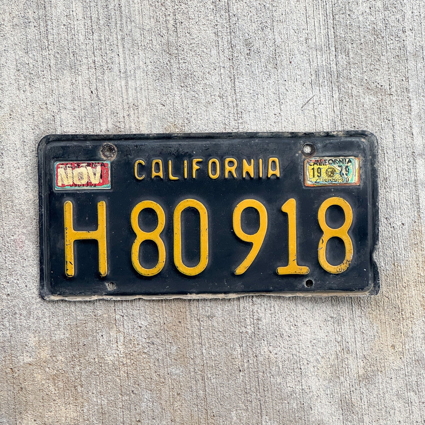 Photo of a 1963 1979 California Commercial License Plate Auto Tag Garage Decor Vintage H 80 918 with original patina