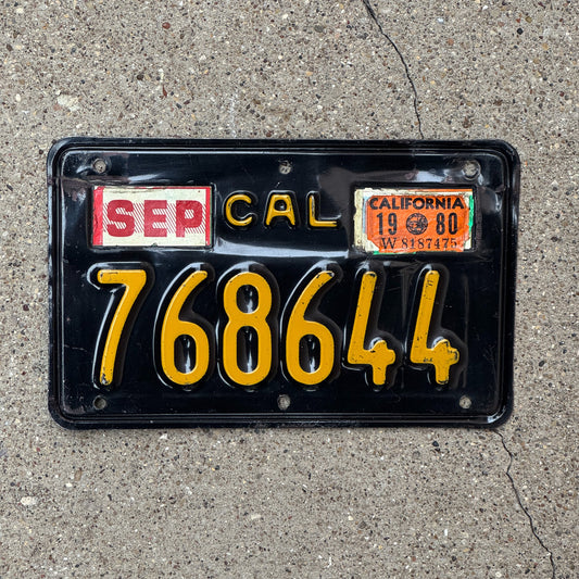 Photo of a 1963 1980 California Motorcycle License Plate Auto Tag Garage Decor Vintage 768644 with original patina