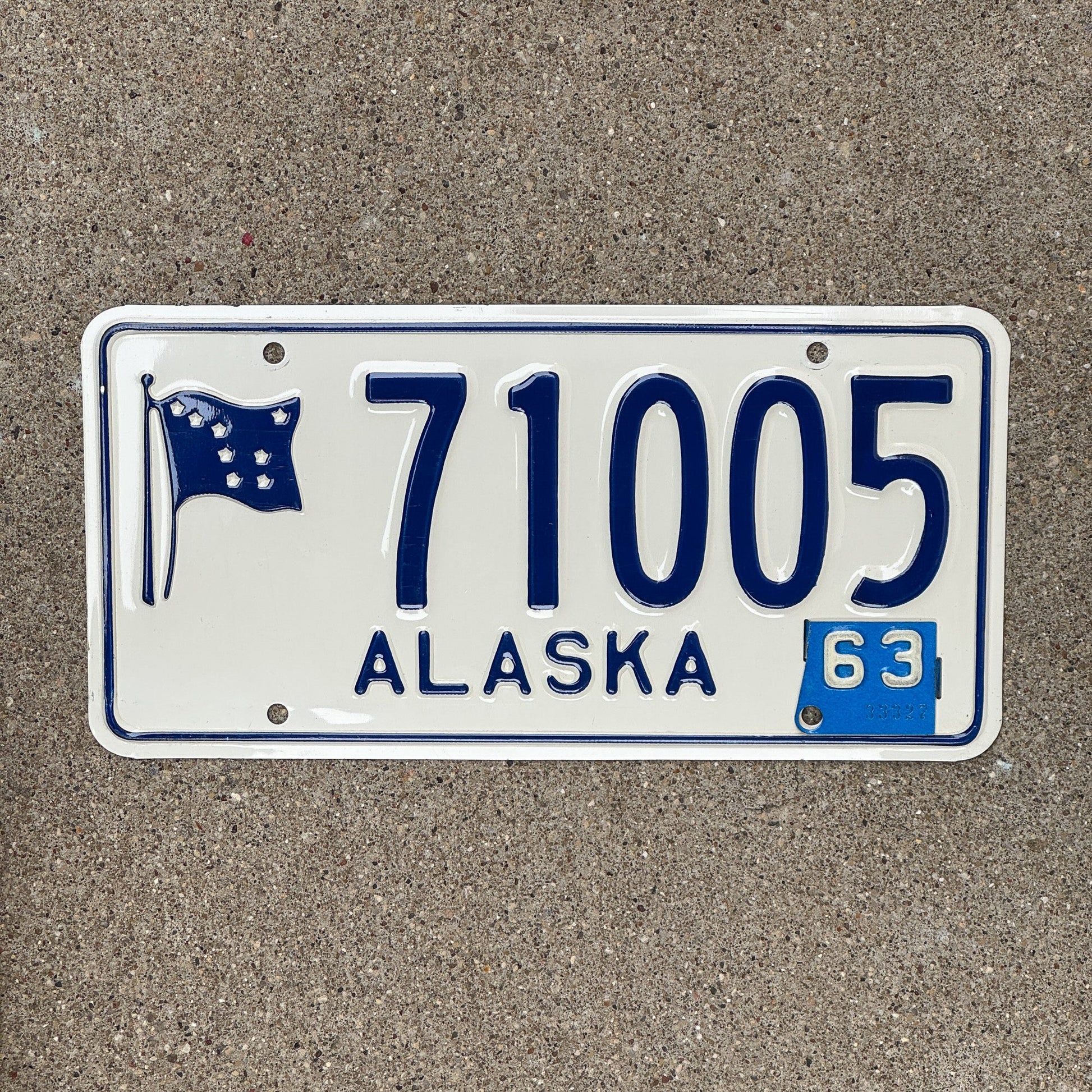 Photo of a 1963 Alaska License Plate Auto Tag Garage Decor Vintage High Quality 71005 with original patina