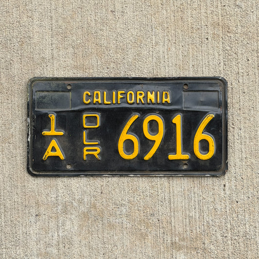 Photo of a 1963 California Dealer License Plate Auto Tag 2 Vintage Garage 1A 6916 with original patina