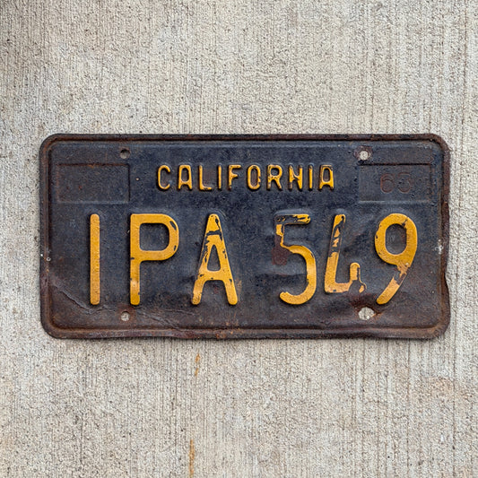 Photo of a 1963 California License Plate Auto Tag Garage Decor Vintage Beer Bar Decor IPA 549 with original patina