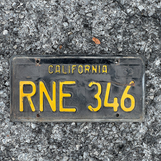 Photo of a 1963 California License Plate Auto Tag Garage Decor Vintage RNE 346