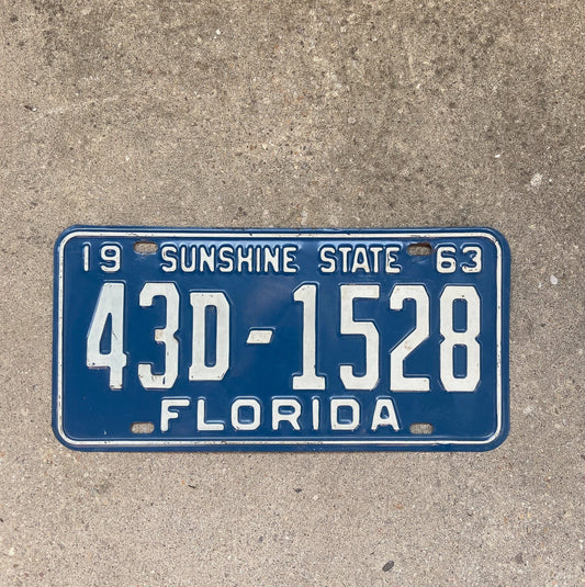 Photo of a 1963 Florida License Plate Auto Tag Garage Decor Vintage Okaloosa County High Quality 43 D 1528 with original patina