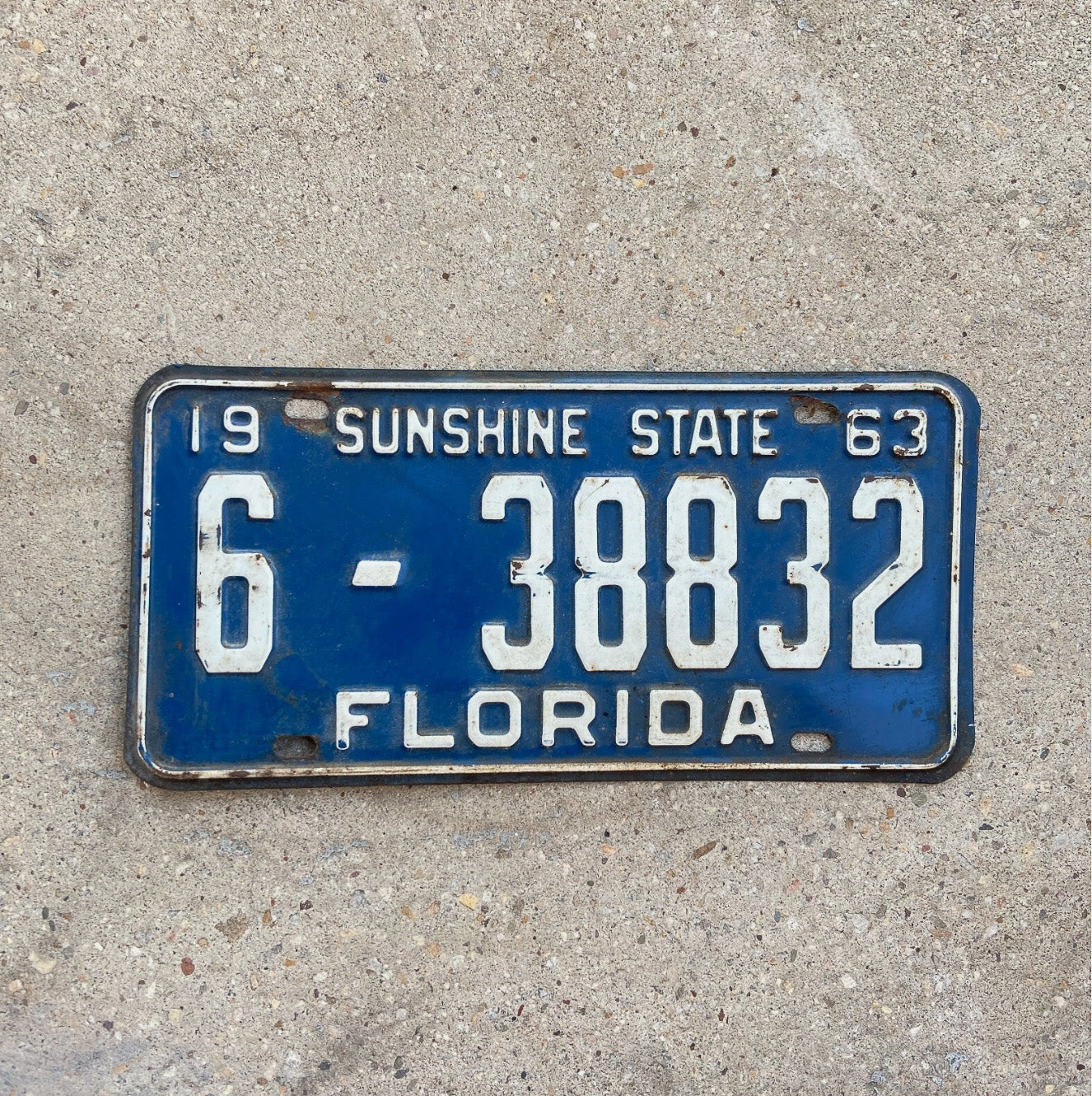 Photo of a 1963 Florida License Plate Auto Tag Garage Decor Vintage Palm Beach County 6 38832 with original patina