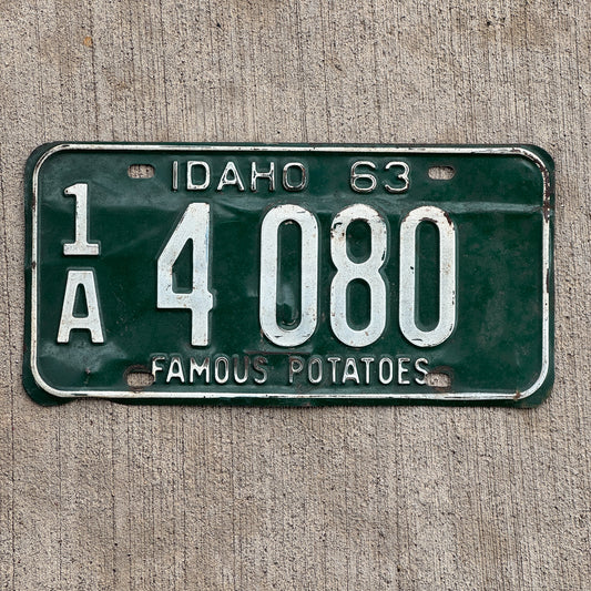 Photo of a 1963 Idaho License Plate Auto Tag Garage Decor Vintage 1A 4 080 with original patina