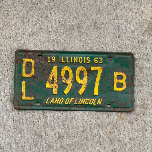 Photo of a 1963 Illinois Dealer License Plate Auto Tag 2 Vintage Garage 4997 B with original patina