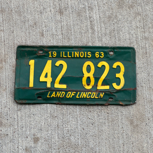 Photo of a 1963 Illinois License Plate Auto Tag 1 Vintage Garage 142 823 with original patina
