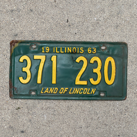 Photo of a 1963 Illinois License Plate Auto Tag 1 Vintage Garage 371 230 with original patina