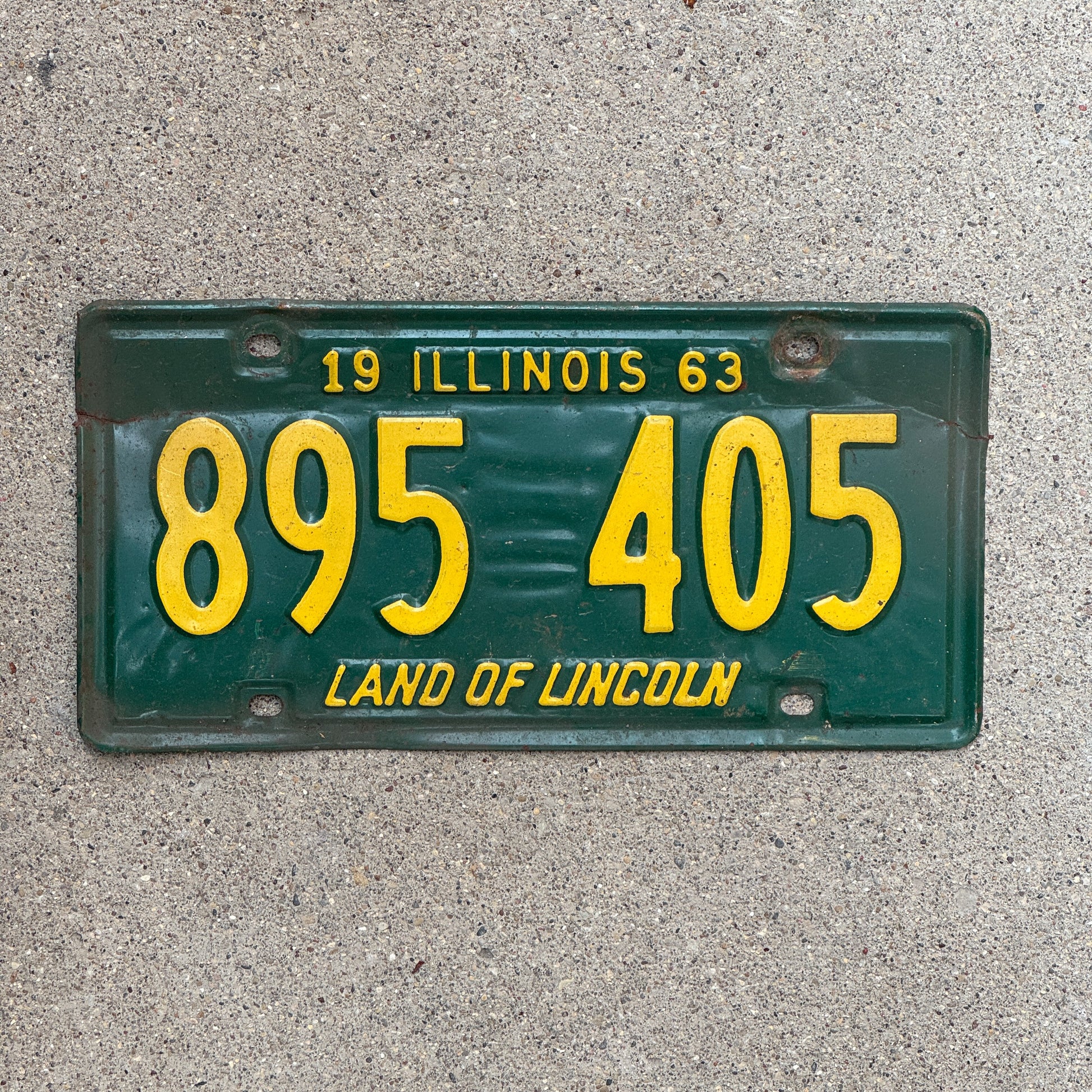 Photo of a 1963 Illinois License Plate Auto Tag 1 Vintage Garage 895 405 with original patina