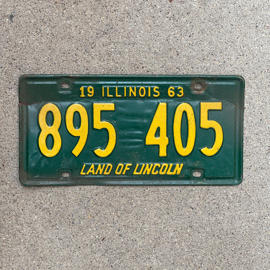Photo of a 1963 Illinois License Plate Auto Tag 1 Vintage Garage 895 405 with original patina