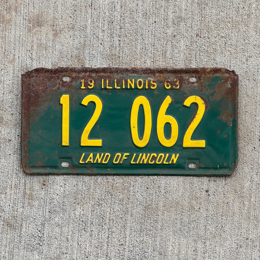 Photo of a 1963 Illinois License Plate Auto Tag 2 Vintage Garage 12 062 with original patina