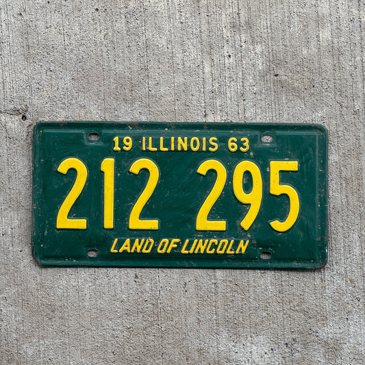 Photo of a 1963 Illinois License Plate Auto Tag Garage Decor Vintage 212 295 with original patina