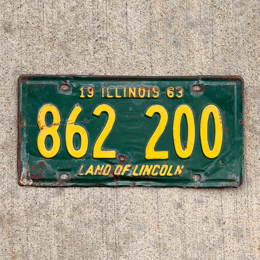 Photo of a 1963 Illinois License Plate Auto Tag Garage Decor Vintage 862 200 with original patina