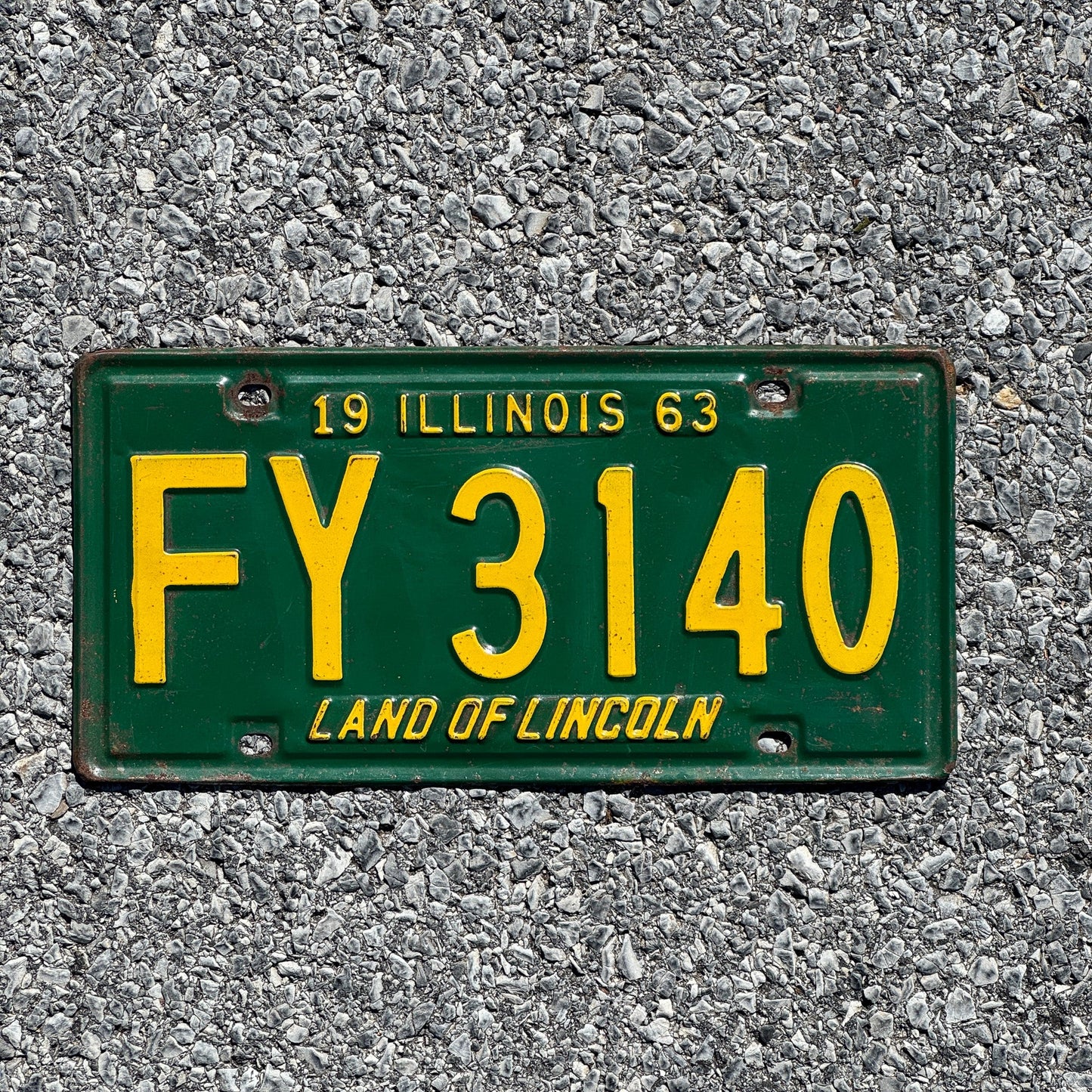 Photo of a 1963 Illinois License Plate Auto Tag Garage Decor Vintage FY 3140