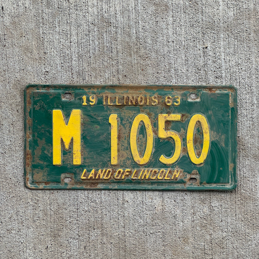 Photo of a 1963 Illinois Municipal License Plate Auto Tag 2 Vintage Garage M 1050 with original patina