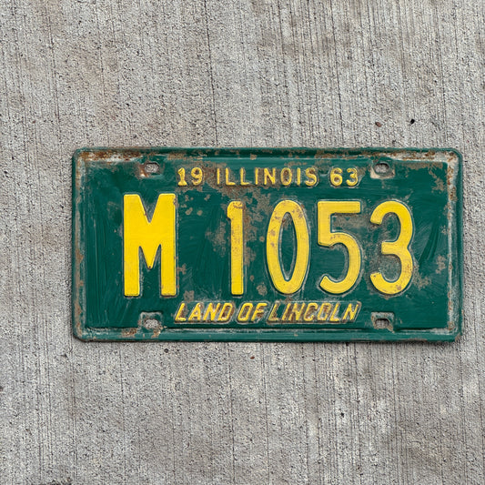 Photo of a 1963 Illinois Municipal License Plate Auto Tag 2 Vintage Garage M 1053 with original patina