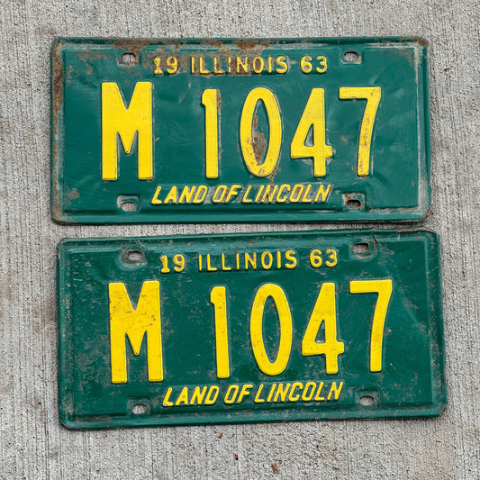 Photo of a 1963 Illinois Municipal License Plate Pair Auto Tag Garage Decor Vintage M 1047 with original patina