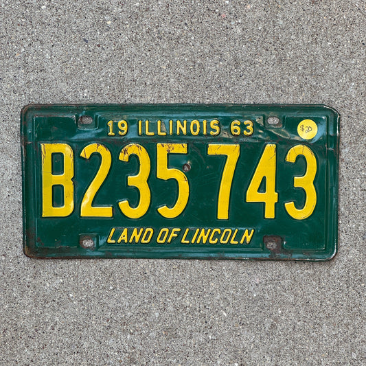 Photo of a 1963 Illinois Truck License Plate Auto Tag Garage Decor Vintage B 235743 with original patina