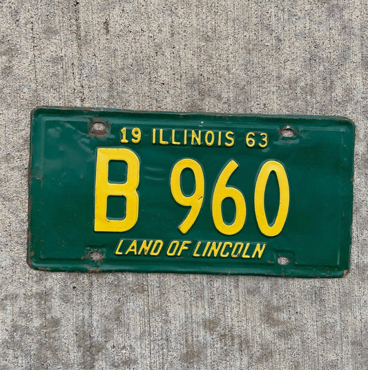 Photo of a 1963 Illinois Truck License Plate Auto Tag Garage Decor Vintage B 960 with original patina